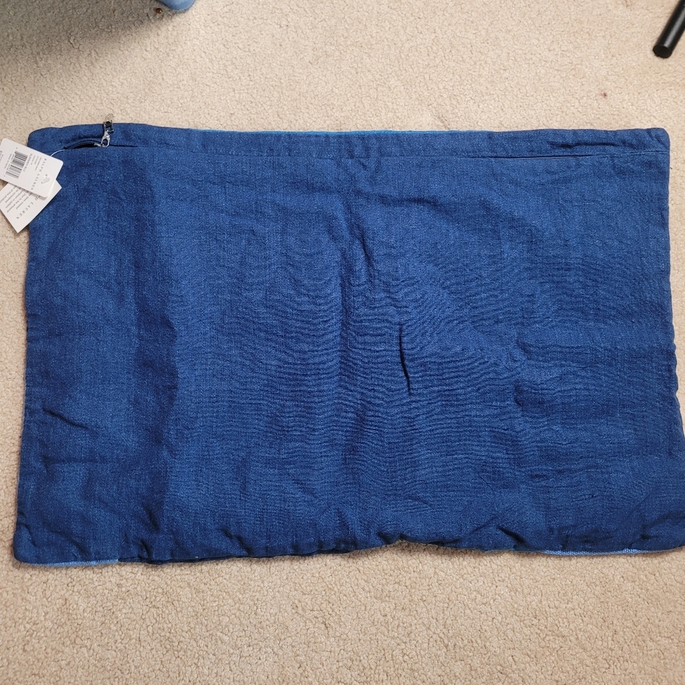 New Ralph Lauren Stover 16x24 Summer Blue 100% Linen Throw Pillow Cover - Picture 5 of 8